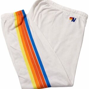 Aviator Nation White Cropped Sweatpants with Rainbow Stripe